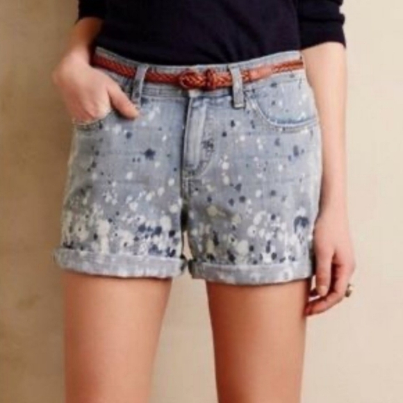 Pilcro anthropologie light wash bleacb splatter jean shorts - Picture 1 of 13